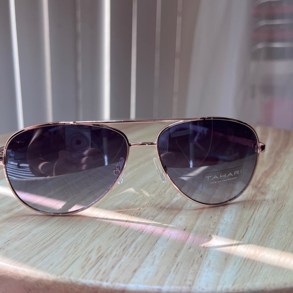 Tahari Gold and White Aviator Sunglasses main image 3